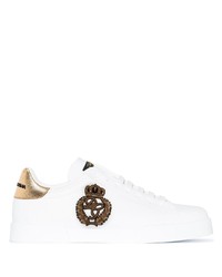Sneakers basse in pelle decorate bianche di Dolce & Gabbana