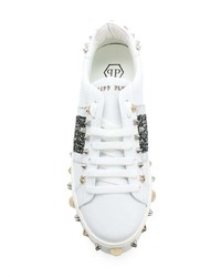 Sneakers basse in pelle decorate bianche di Philipp Plein
