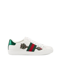 Sneakers basse in pelle decorate bianche di Gucci