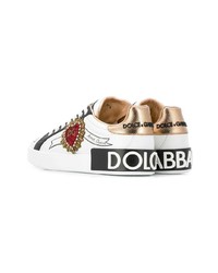 Sneakers basse in pelle decorate bianche di Dolce & Gabbana