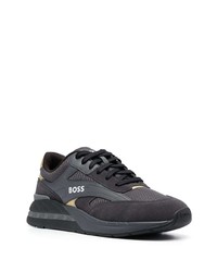 Sneakers basse in pelle decorate grigio scuro di BOSS