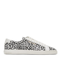 Sneakers basse in pelle leopardate bianche e nere