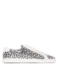 Sneakers basse in pelle leopardate bianche e nere di Saint Laurent