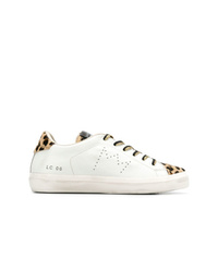 Sneakers basse in pelle leopardate bianche