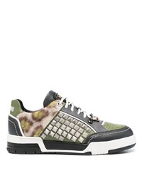 Sneakers basse in pelle leopardate grigio scuro di Moschino