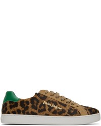 Sneakers basse in pelle leopardate marroni di Palm Angels