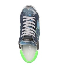Sneakers basse in pelle mimetiche blu scuro di Philippe Model Paris
