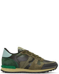 Sneakers basse in pelle mimetiche verde oliva