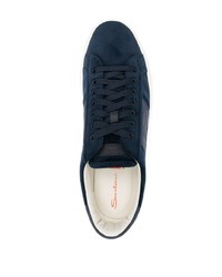 Sneakers basse in pelle scamosciata blu scuro di Santoni