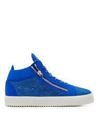 Sneakers basse in pelle scamosciata decorate blu di Giuseppe Zanotti