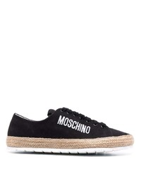Sneakers basse in pelle scamosciata ricamate nere di Moschino
