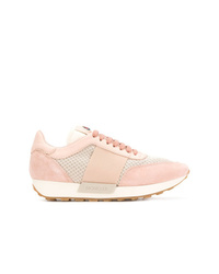 Sneakers basse in pelle scamosciata rosa di Moncler