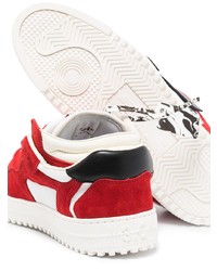 Sneakers basse in pelle scamosciata rosse e bianche di Off-White