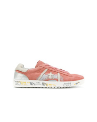 Sneakers basse in pelle scamosciata stampate rosa di White Premiata