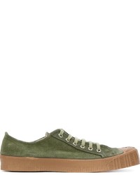 Sneakers basse in pelle scamosciata verde oliva di Comme des Garcons