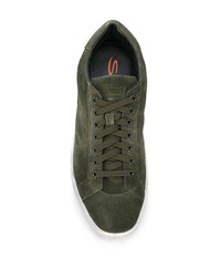 Sneakers basse in pelle scamosciata verde oliva di Santoni
