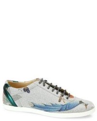 Sneakers basse in pelle stampate argento