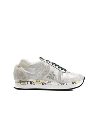 Sneakers basse in pelle stampate argento