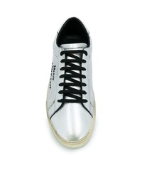 Sneakers basse in pelle stampate argento di Saint Laurent