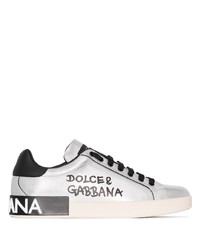 Sneakers basse in pelle stampate argento di Dolce & Gabbana