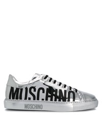 Sneakers basse in pelle stampate argento di Moschino