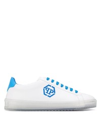 Sneakers basse in pelle stampate bianche e blu di Philipp Plein