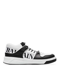 Sneakers basse in pelle stampate bianche e nere di Balmain