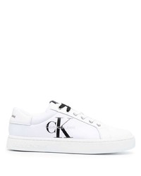 Sneakers basse in pelle stampate bianche e nere di Calvin Klein