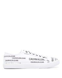 Sneakers basse in pelle stampate bianche e nere di Calvin Klein