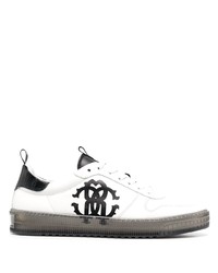 Sneakers basse in pelle stampate bianche e nere di Roberto Cavalli
