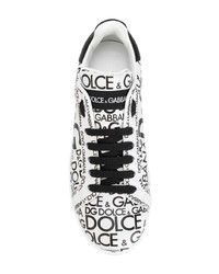 Sneakers basse in pelle stampate bianche e nere di Dolce & Gabbana