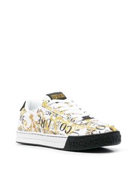 Sneakers basse in pelle stampate bianche di VERSACE JEANS COUTURE