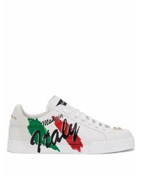Sneakers basse in pelle stampate bianche di Dolce & Gabbana