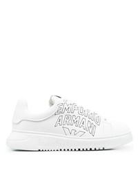 Sneakers basse in pelle stampate bianche di Emporio Armani