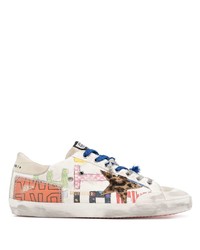 Sneakers basse in pelle stampate bianche di Golden Goose