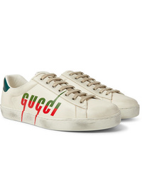Sneakers basse in pelle stampate bianche di Gucci