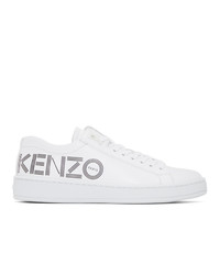 Sneakers basse in pelle stampate bianche di Kenzo