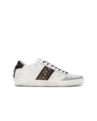 Sneakers basse in pelle stampate bianche di Leather Crown