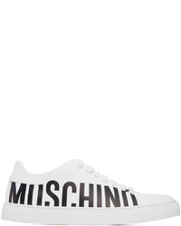 Sneakers basse in pelle stampate bianche di Moschino