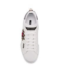 Sneakers basse in pelle stampate bianche di Dolce & Gabbana