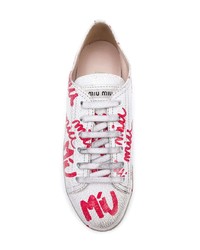 Sneakers basse in pelle stampate bianche di Miu Miu