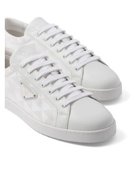 Sneakers basse in pelle stampate bianche di Prada