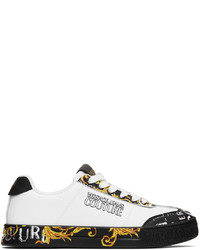Sneakers basse in pelle stampate bianche di VERSACE JEANS COUTURE