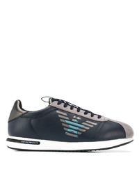 Sneakers basse in pelle stampate blu scuro di Emporio Armani