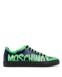Sneakers basse in pelle stampate blu scuro di Moschino