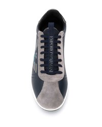 Sneakers basse in pelle stampate blu scuro di Emporio Armani