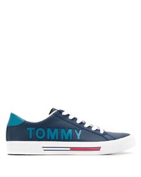 Sneakers basse in pelle stampate blu scuro di Tommy Jeans
