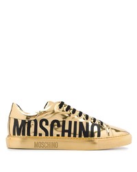 Sneakers basse in pelle stampate dorate di Moschino