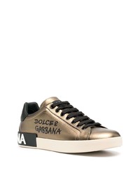 Sneakers basse in pelle stampate dorate di Dolce & Gabbana