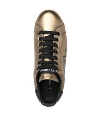 Sneakers basse in pelle stampate dorate di Dolce & Gabbana